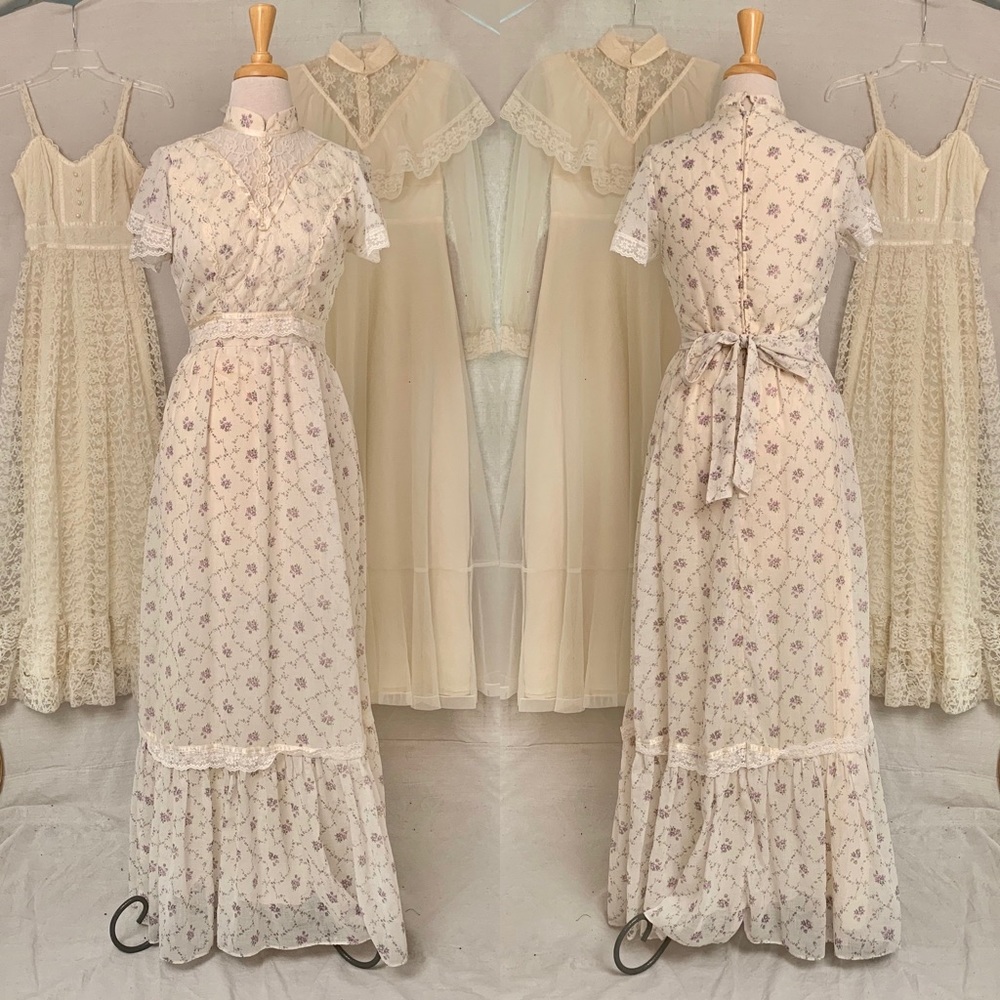 1970s Gunne Sax Style Vintage Floral Maxi Dress